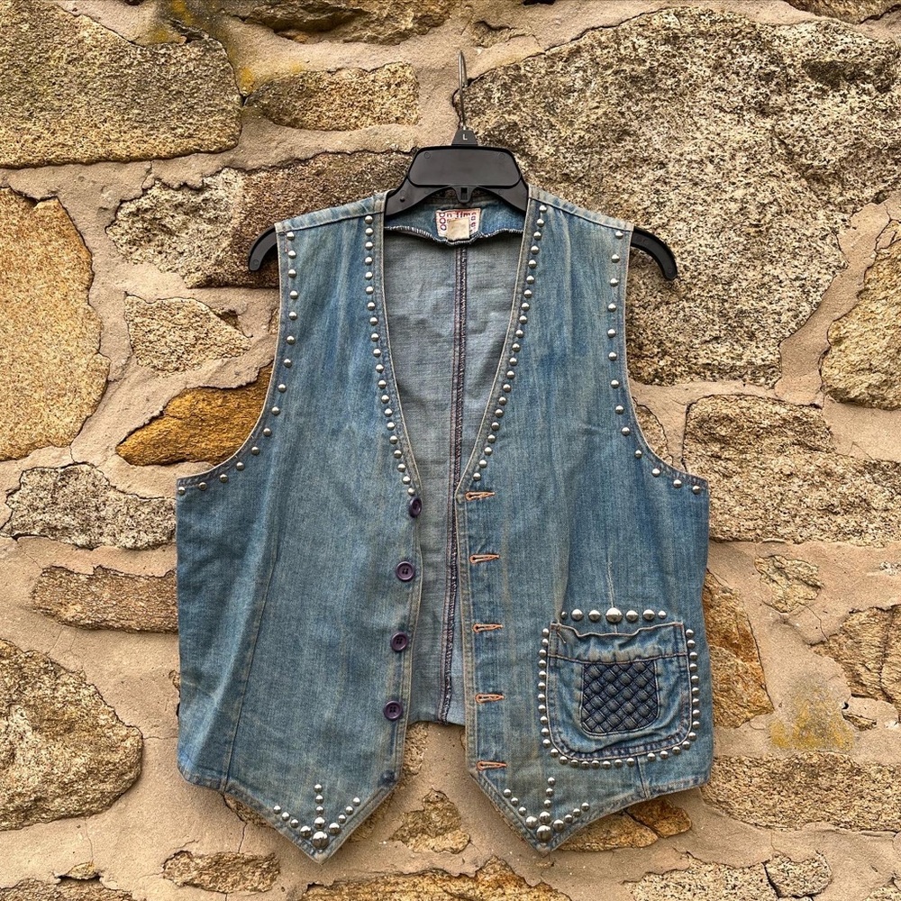 70s denim vest HAND STUDDED